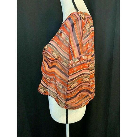 Millau Red Orange Ivory Short Sleeve Crop Top - Picture 4 of 8